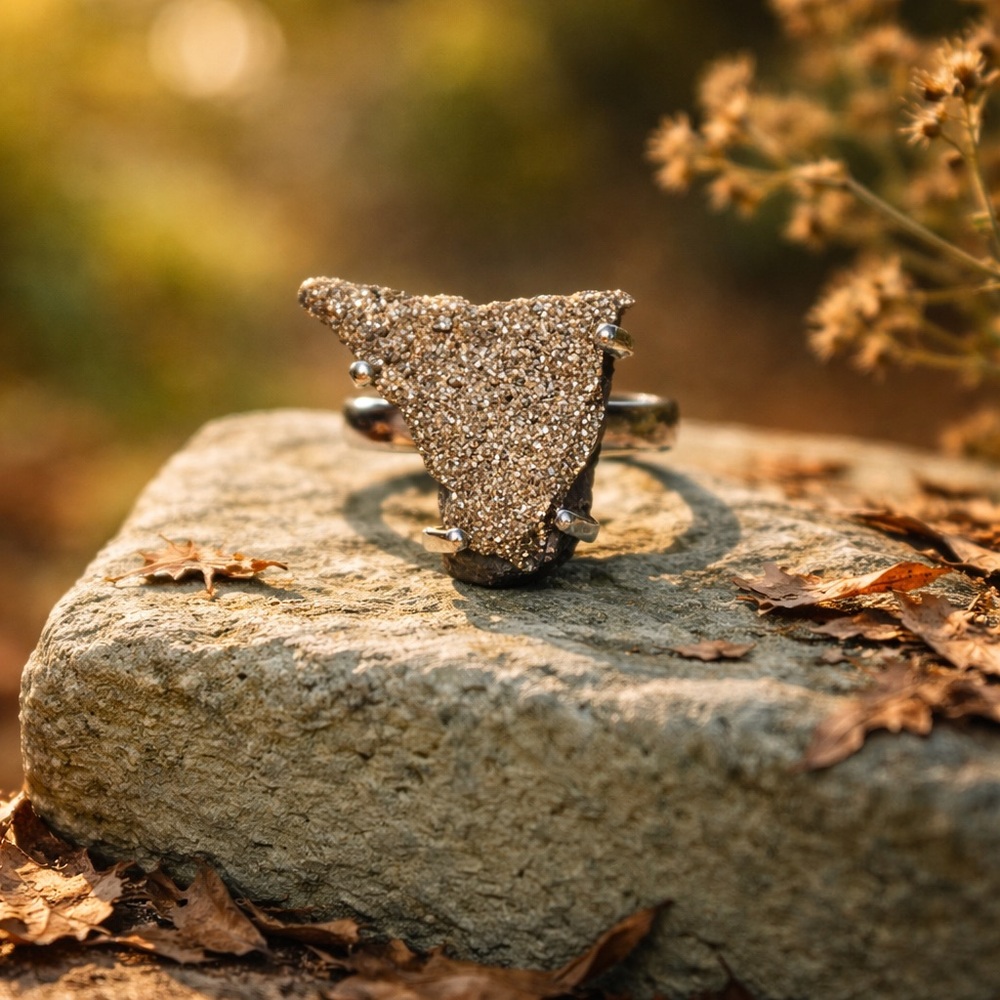 Rainbow Pyrite Druzy Ring - Picture 7 of 14